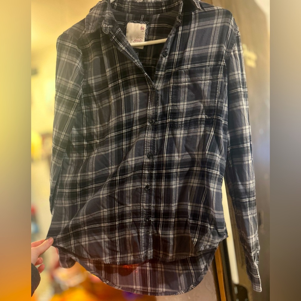 SO Cozy Flannel Dark Grey Plaid button up